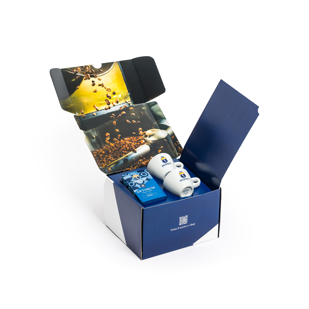 Confezionati in scatola - BLUE BOX CON OPTIMUM 125g E 2 TAZZINE DA ESPRESSO